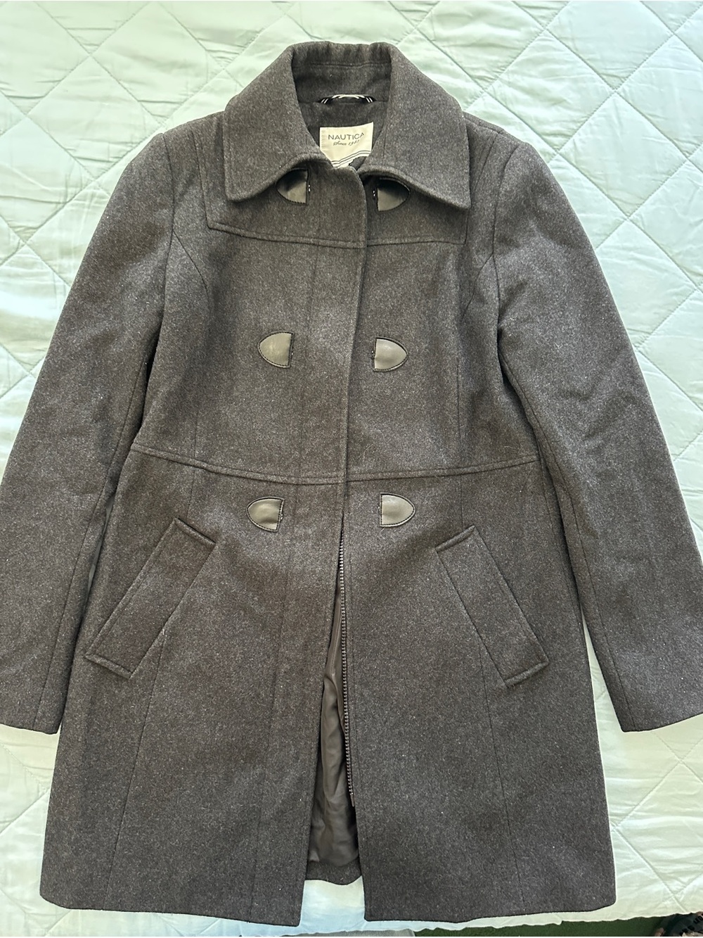 Nautica Women's Dark Gray Wool-Blend Toggle Pea Coat